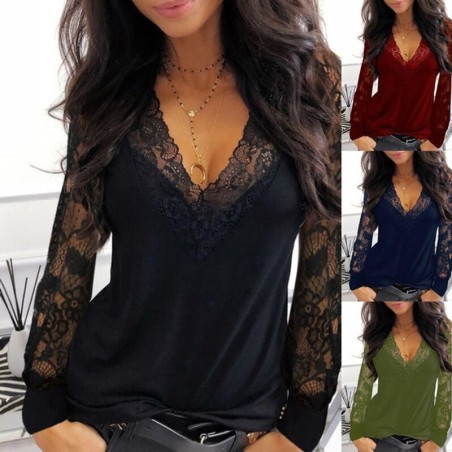Blusas y camisasSexy t-shirt - lace top - V-neck - long sleeve