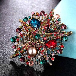 BrochesCrystal sea star with pearl - vintage brooch