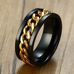 AnillosBlack spinning ring with gold chain - unisex - stainless steel