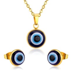 Conjuntos de joyasClassical blue eye jewellery set - gold/steel - pendant necklace with earrings