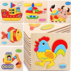 De maderaRompecabezas de madera con animales de dibujos animados - juguete educativo para niños