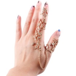 AnillosAnillo de dos dedos - con cadena - flores / cristales huecos