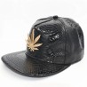 Baseball cap - leather snapback - with metal leaf - hip hop styleHats & Caps