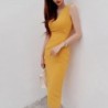 VestidosElegante vestido amarillo - con cuello en V / abertura en la espalda / sin mangas