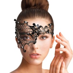 MáscaraMáscara veneciana negra de un ojo - encaje de metal - cristales - mascarada / carnavales