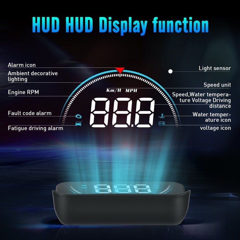 DiagnósticoWIIYII M8 - HUD - head-up display - sistema de advertencia de exceso de velocidad - proyector de parabrisas - OBD2...