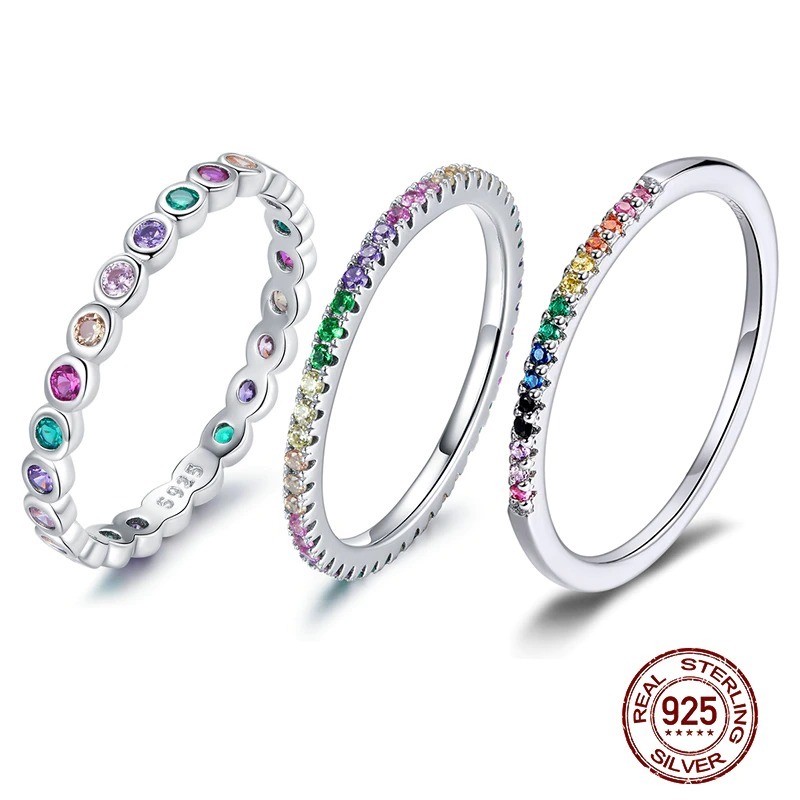 AnillosElegante anillo arcoíris - circonitas de colores - plata de ley 925