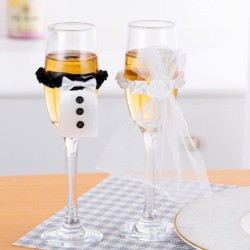 BodaDecoración de mesa de boda - cubierta de copa de vino - disfraz de novia / novio