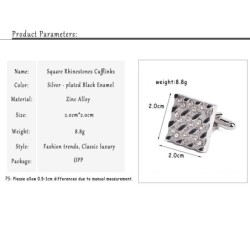 Fashionable square cufflinks - with rhinestones / black enamelCufflinks