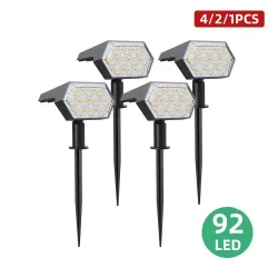 Iluminación solarLuces con energía solar - focos de paisaje - 3 modos de iluminación - 92 LED - IP67 a prueba de agua