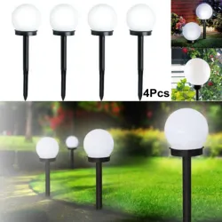 Iluminación solarLuz solar de jardín - palo de tierra - bola redonda - LED - resistente al agua - 4 piezas