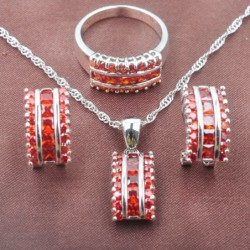 Conjuntos de joyasConjunto de bisutería elegante - con circonita roja - collar - pendientes - anillo