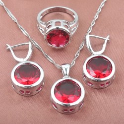 Conjuntos de joyasConjunto de joyería de moda en plata - con circonitas redondas - collar - pendientes - anillo