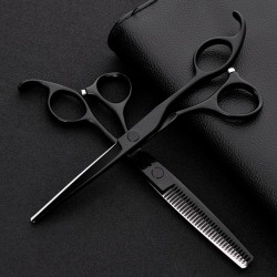 TijerasJuego de tijeras de peluquería profesional - Acero japonés 440 - 6 pulgadas - Edición negra - Tijeras para el cabello ...