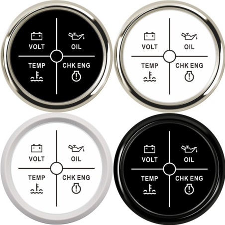 InstrumentosIndicador de alarma universal - Voltios - presión de aceite - temperatura del agua - CHK ENG - 4 LED - 52mm 9~32 V