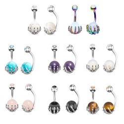 Belly button ring - piercing - skeleton hand holding opal ball - surgical steelPiercings
