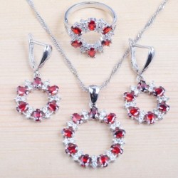 Conjuntos de joyasConjunto de joyería exclusivo - collar - pendientes - anillo - circonita blanca y roja - plata de ley 925