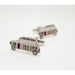 Silver cufflinks - multicolor striped carCufflinks
