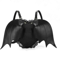 Leather black backpack - punk style - with bat wingsBackpacks