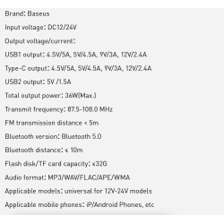 Transmisores FMBaseus - transmisor de coche - cargador rápido - Bluetooth - USB dual - tipo C