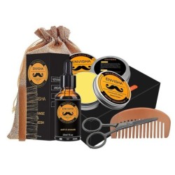 BarbaSet profesional para el cuidado de la barba - crema - aceite - peine - tijeras - 6 piezas