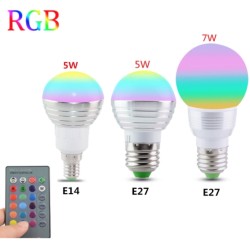 E27Bombilla mágica LED RGB - 16 colores cambiantes - con mando a distancia IR - E27 - 5W - 7W