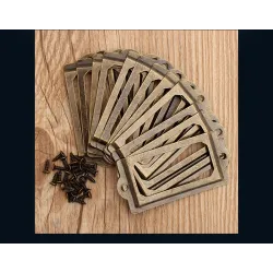 Antique brass drawer handles - label holders - metal frames - 12 piecesFurniture