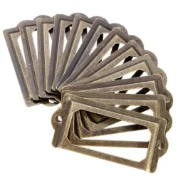 Antique brass drawer handles - label holders - metal frames - 12 piecesFurniture
