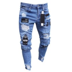 PantalonesElástico rasgado - Biker Jeans - Slim Fit Denim