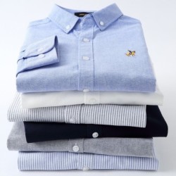 CamisetasCamisa clásica de algodón de manga larga - liso / rayas - logo bordado