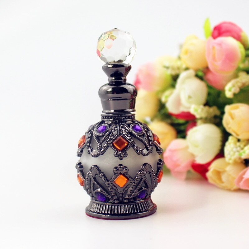 Vintage metal perfume bottle - with glass dropper - crystals - 15 mlPerfumes
