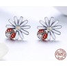 White daisy / crystal ladybug earrings - 925 sterling silverEarrings