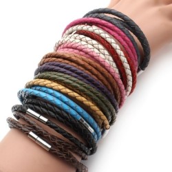 PulseraCuero genuino trenzado - pulsera con cierres magnéticos