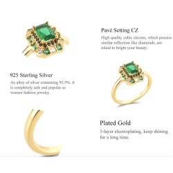 AnillosLujoso anillo de oro - circonita verde - plata de ley 925