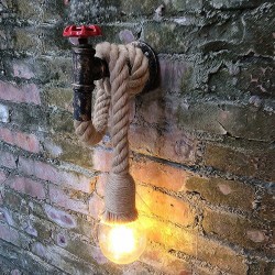 ApliquesPipa industrial - lámpara de pared vintage con cuerda de cáñamo