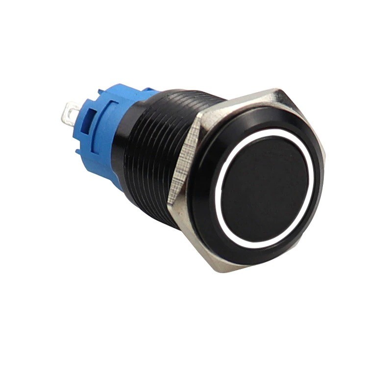 InterruptoresPulsador LED negro - estanco - autobloqueo fijo - 12mm / 16mm / 19mm / 22mm - 5V / 12V / 220V