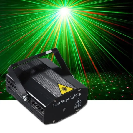 Iluminación de escenarios y eventosMini luz de escenario láser - proyector - control de voz - luz estroboscópica autopropulsada