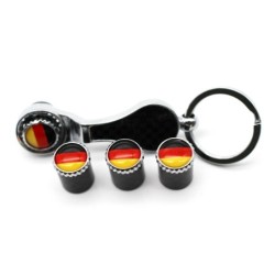 Tapas de válvulasVálvulas de rueda de coche - tapas de metal - con llave - llavero - bandera alemana