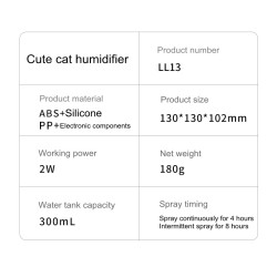 HumidificadoresHumidificador ultrasónico de aire - difusor de aceites esenciales - cabeza de gato - LED - USB - 300ml