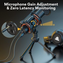 MicrófonosMAONO - micrófono de condensador - perilla de ganancia - trípode - USB