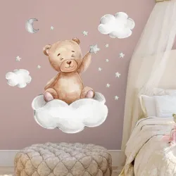 Pegatinas de paredEtiqueta de la pared de dibujos animados - papel pintado de la habitación de los niños - oso / luna / nubes...