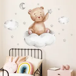 Pegatinas de paredEtiqueta de la pared de dibujos animados - papel pintado de la habitación de los niños - oso / luna / nubes...