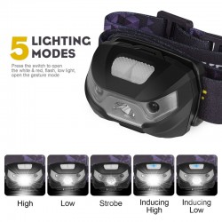 LinternasMini linterna recargable - lámpara de diadema - sensor de movimiento - USB - LED - 3000LM
