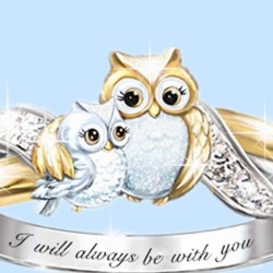 AnillosMadre lechuza con niño - anillo de cristal - inscripción "I Will Always Be With You"