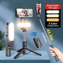 Palos selfiesL15 - selfie stick - mini trípode plegable - con luz de relleno - Bluetooth - obturador remoto