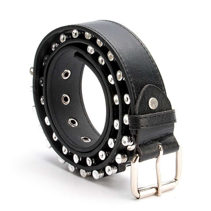 Black leather belt - with bullets / rivets - unisex - 110 cmBelts