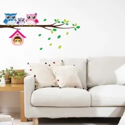 Pegatinas de paredFamilia de búhos en árbol / pájaros - vinilo adhesivo para pared - removible