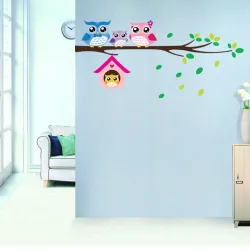 Pegatinas de paredFamilia de búhos en árbol / pájaros - vinilo adhesivo para pared - removible