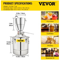 BarDestilador de agua / alcohol - kit de dispositivo de cervecería casera - acero inoxidable - whisky / vino / cerveza / lico...