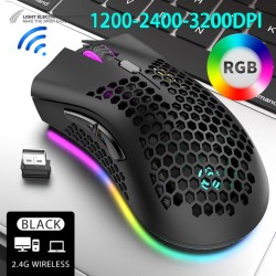 MouseBM600 - mouse inalámbrico para juegos RGB - diseño de panal - recargable - USB - 2.4G